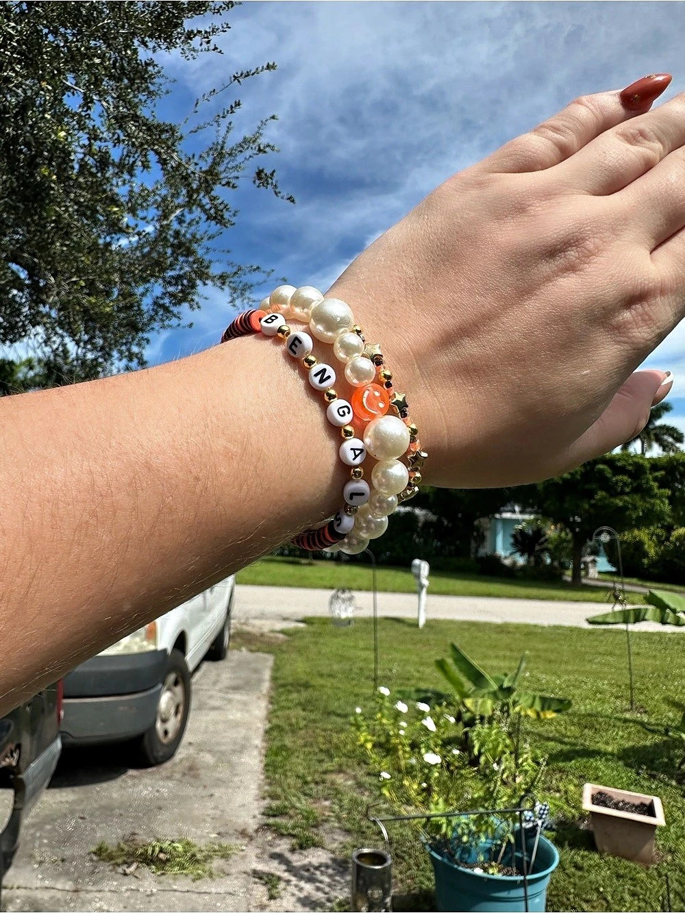 Beaded Pearl Bracelet White & Orange
